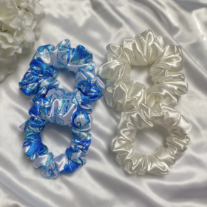 Zestaw 4 Scrunchies Blue&Cream
